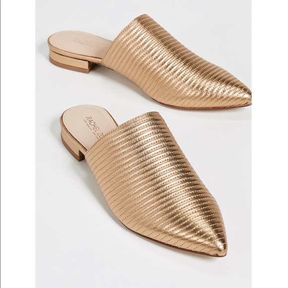 Rachel Zoe Pointed Toe Gold Flats Mules - Picture 2 of 5
